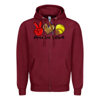 Burgundy peace love softball Zipper Hoodie - Zillion Design Studio