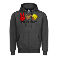 Charcoal Heather peace love softball Zipper Hoodie - Zillion Design Studio