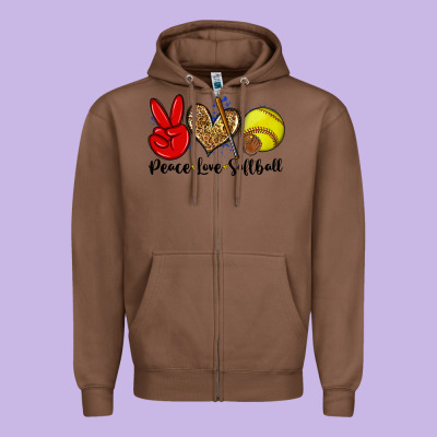 Peace Love Softball Zipper Hoodie Designed By Zillion Design Studio