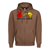 Chestnut peace love softball Zipper Hoodie - Zillion Design Studio