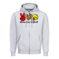 Heather Grey peace love softball Zipper Hoodie - Zillion Design Studio