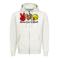 Oatmeal Heather peace love softball Zipper Hoodie - Zillion Design Studio
