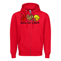 Red peace love softball Zipper Hoodie - Zillion Design Studio