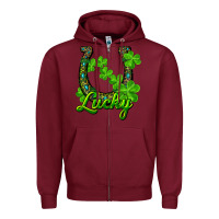 Burgundy lucky shamrock horseshoe Zipper Hoodie - RanaPortraitStore