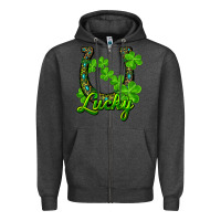 Charcoal Heather lucky shamrock horseshoe Zipper Hoodie - RanaPortraitStore
