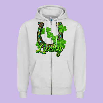 Lucky Shamrock Horseshoe Zipper Hoodie Designed By Ranaportraitstore