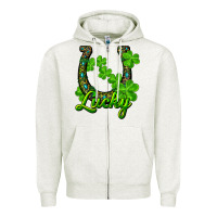 Oatmeal Heather lucky shamrock horseshoe Zipper Hoodie - RanaPortraitStore