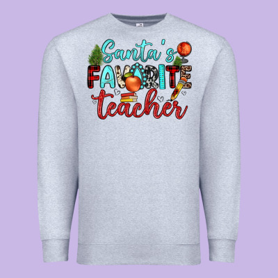 Santa S Favorite Teacher Premium Sweatshirt Designed By Jahusdesignshop