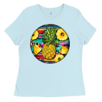 Baby Blue pineapple leopard Ladies Tee - BarkalooDesign