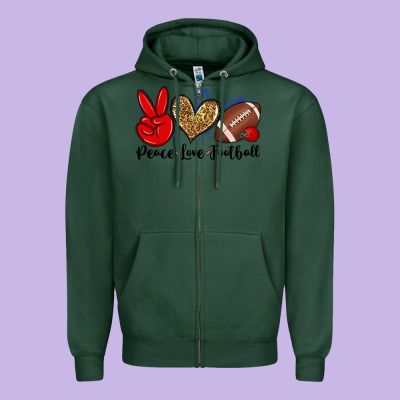 Peace Love Football Zipper Hoodie Designed By Zillion Design Studio