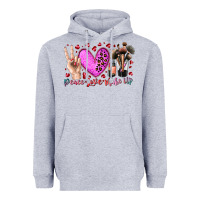 Heather Grey peace love makeup Heavyweight Hoodie - RacoonDesign