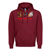 Burgundy peace love art Zipper Hoodie - texasbilliewilder