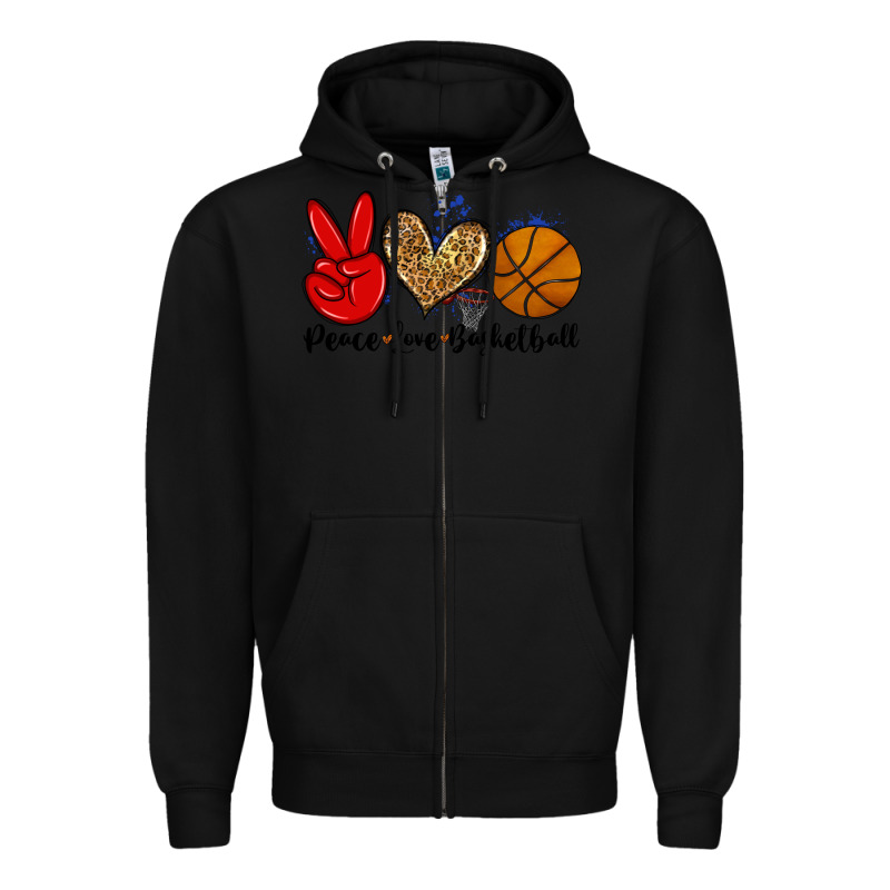Peace Love Basketball Zipper Hoodie by Zillion Design Studio | Teevron