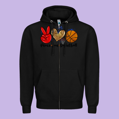 Peace Love Basketball Zipper Hoodie Designed By Zillion Design Studio
