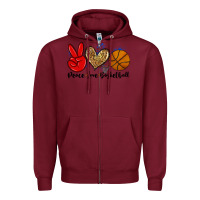 Burgundy peace love basketball Zipper Hoodie - Zillion Design Studio
