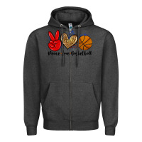 Charcoal Heather peace love basketball Zipper Hoodie - Zillion Design Studio