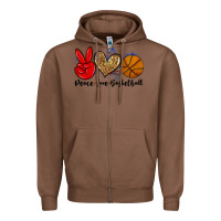 Chestnut peace love basketball Zipper Hoodie - Zillion Design Studio