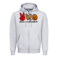 Heather Grey peace love basketball Zipper Hoodie - Zillion Design Studio