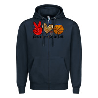 Navy peace love basketball Zipper Hoodie - Zillion Design Studio