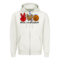 Oatmeal Heather peace love basketball Zipper Hoodie - Zillion Design Studio