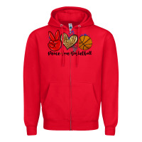Red peace love basketball Zipper Hoodie - Zillion Design Studio