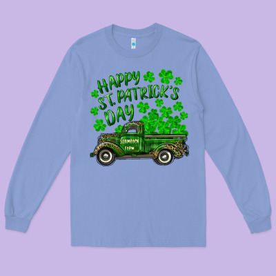 Long Sleeve Tee happy st. patricks day shamrock farm truck