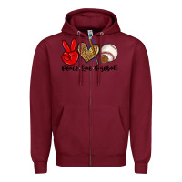 Burgundy peace love baseball Zipper Hoodie - Zillion Design Studio