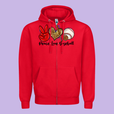 Peace Love Baseball Zipper Hoodie Designed By Zillion Design Studio
