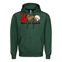 Sports Green peace love baseball Zipper Hoodie - Zillion Design Studio