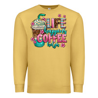 Antique Gold life happens coffee  helps Premium Sweatshirt - AdoDesignShop
