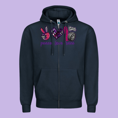 Peace Love Race Zipper Hoodie Designed By Texasbilliewilder