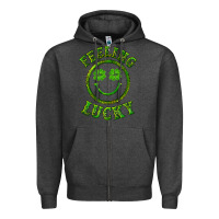 Charcoal Heather feeling lucky with leopard Zipper Hoodie - RanaPortraitStore