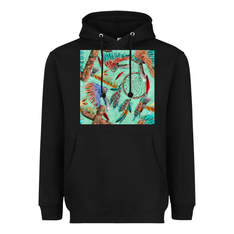Pipe Tomahawk Dreamcatcher Headdress Seamless Patt Heavyweight Hoodie by FaDigitalArtStudio | Teevron