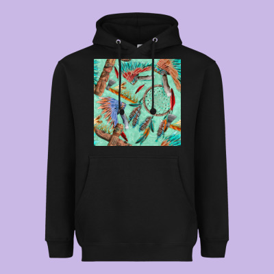 Pipe Tomahawk Dreamcatcher Headdress Seamless Patt Heavyweight Hoodie Designed By Fadigitalartstudio