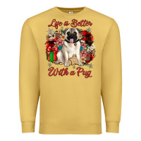 Antique Gold Christmas life is better with a pug Premium Sweatshirt - JahusDesignShop
