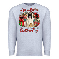 Heather Grey Christmas life is better with a pug Premium Sweatshirt - JahusDesignShop