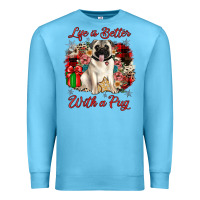 Ocean Blue Christmas life is better with a pug Premium Sweatshirt - JahusDesignShop