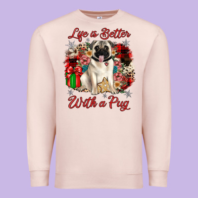 Christmas Life Is Better With A Pug Premium Sweatshirt Designed By Jahusdesignshop