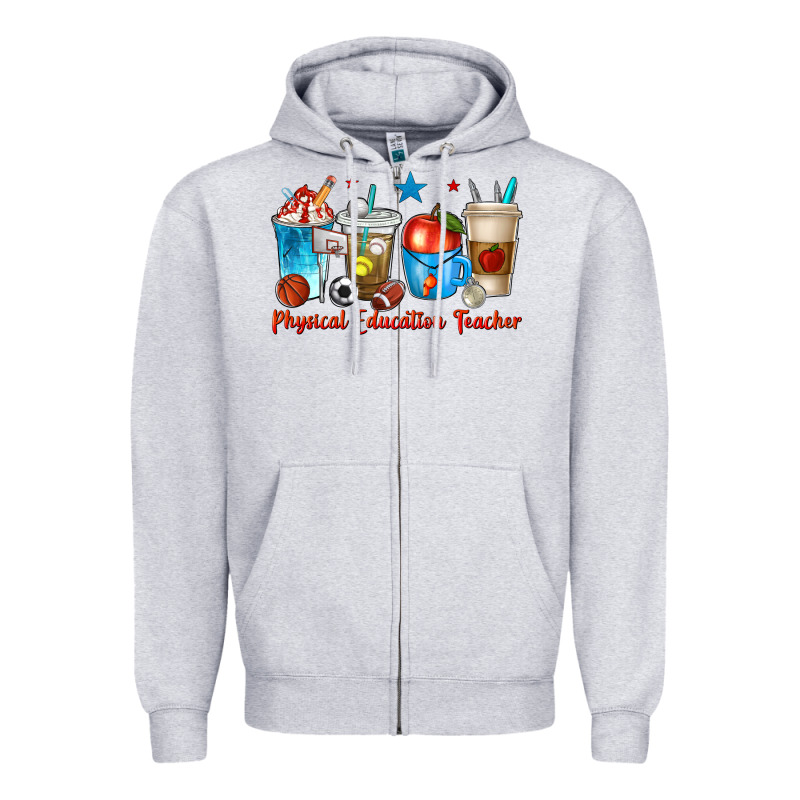 Physical Education Teacher Coffee Cups Zipper Hoodie by texasbilliewilder | Teevron