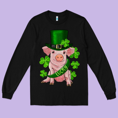 Long Sleeve Tee st. patricks day lucky baby pig