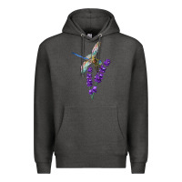 Charcoal Heather Dragonfly With Lavender Premium Hoodie - LillyAllenDesigns