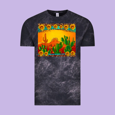 Desert Sunset With Cactus Sunflowers And Leopard Vintage Tee Designed By Artiststas