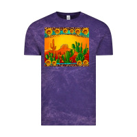 Cloud Purple desert sunset with cactus sunflowers and leopard Vintage Tee - Artiststas