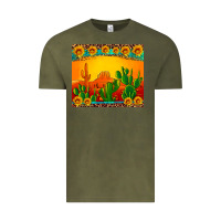 Vintage Olive desert sunset with cactus sunflowers and leopard Vintage Tee - Artiststas