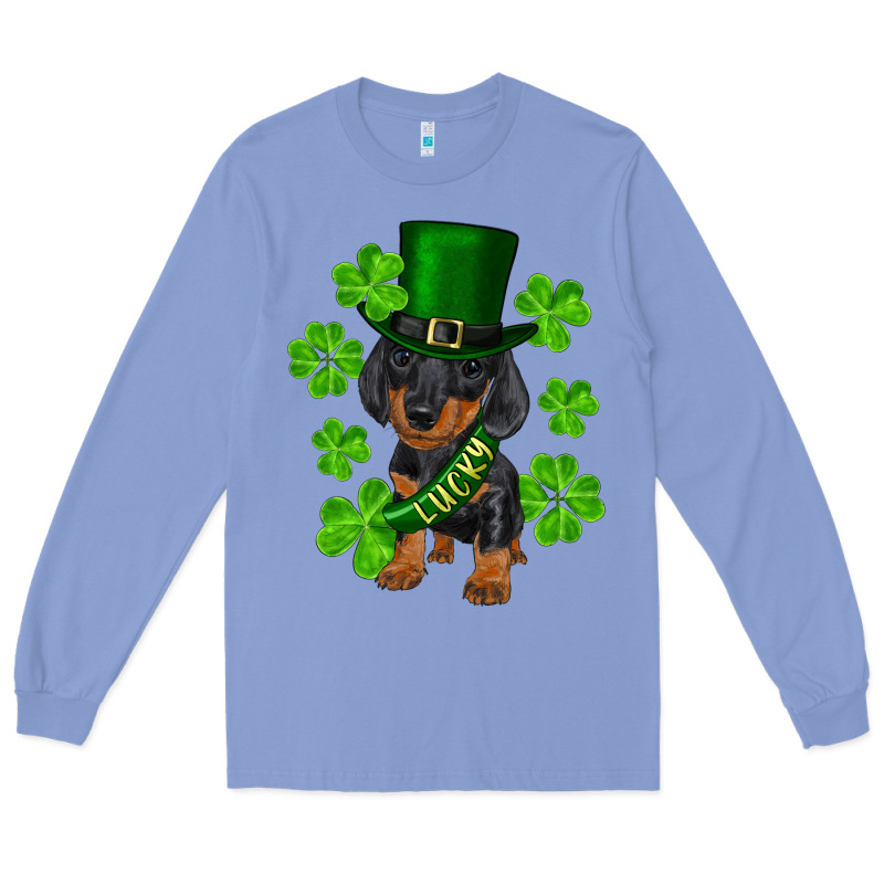 St. Patricks Day Lucky Dachshund Puppy Long Sleeve Tee by RanaPortraitStore | Teevron