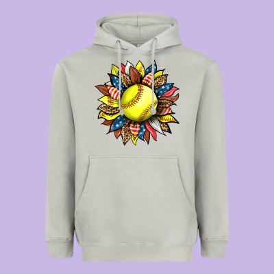 Softball Sunflower Heavyweight Hoodie Designed By Hra Design Shop