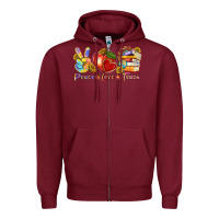 Burgundy peace love teach Zipper Hoodie - texasbilliewilder