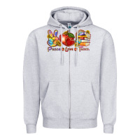 Heather Grey peace love teach Zipper Hoodie - texasbilliewilder