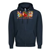 Navy peace love teach Zipper Hoodie - texasbilliewilder
