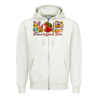 Oatmeal Heather peace love teach Zipper Hoodie - texasbilliewilder